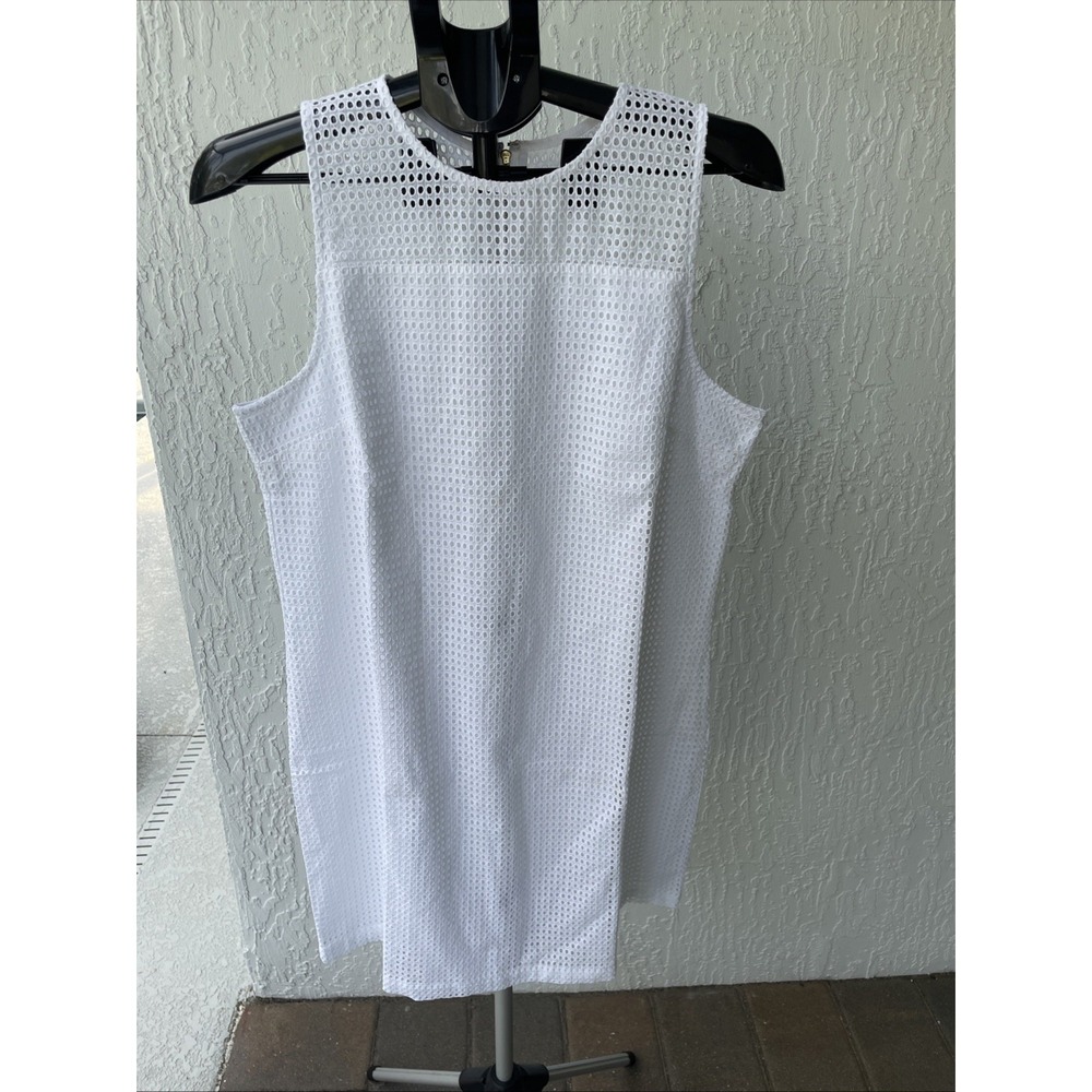 OTG White Eyelet Dress 100% Cotton Fully Lined Sz L Back Zip NWOT